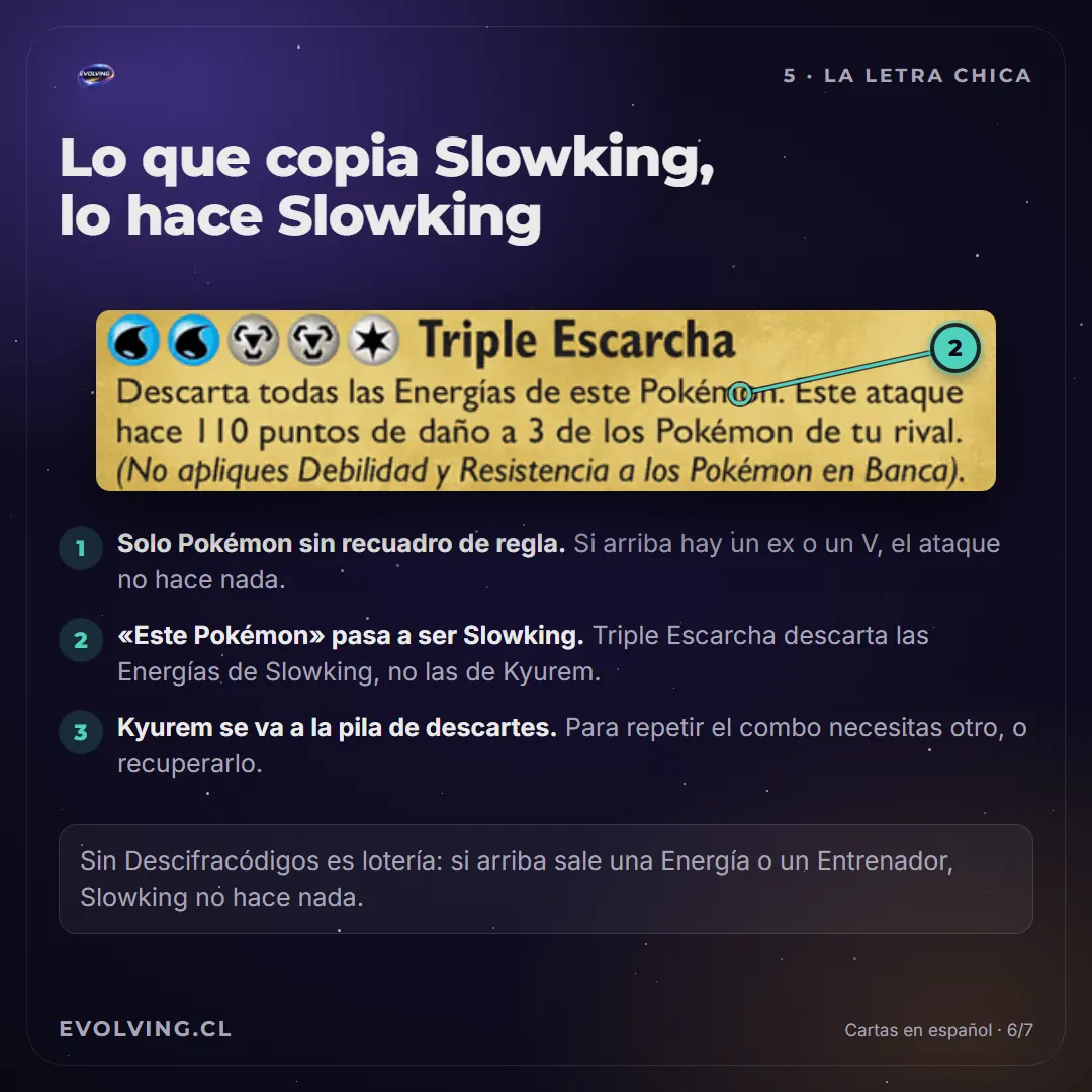 Texto del ataque Triple Escarcha de Kyurem: descarta todas las Energías de este Pokémon y hace 110 puntos de daño a 3 de los Pokémon del rival